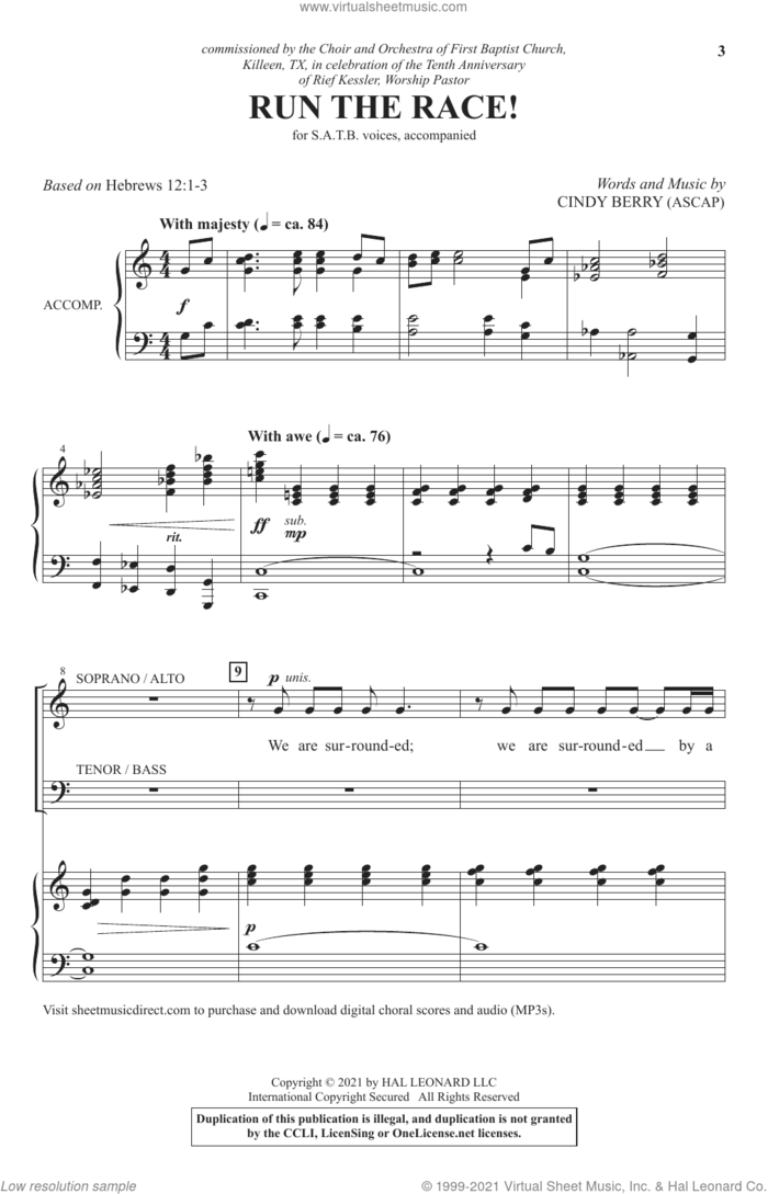 Run The Race! sheet music for choir (SATB: soprano, alto, tenor, bass) by Cindy Berry, intermediate skill level