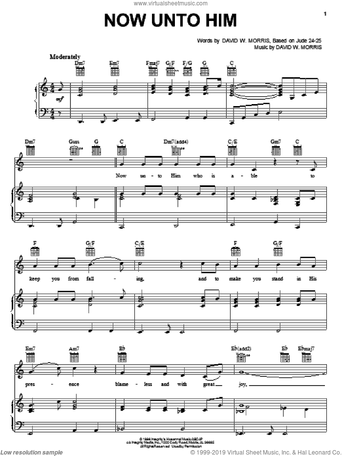 Now Unto Him sheet music for voice, piano or guitar by David W. Morris, intermediate skill level