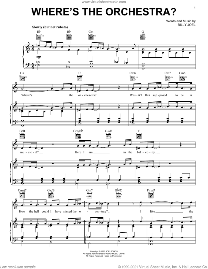 Where's The Orchestra? sheet music for voice, piano or guitar by Billy Joel, intermediate skill level