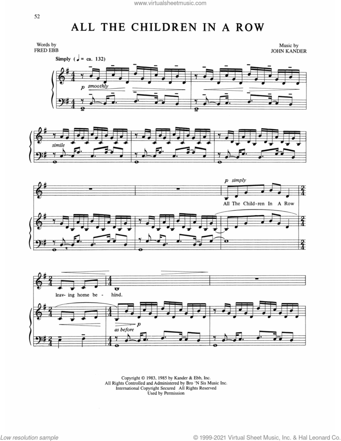 All The Children In A Row (from The Rink) sheet music for voice, piano or guitar by Kander & Ebb, Fred Ebb and John Kander, intermediate skill level