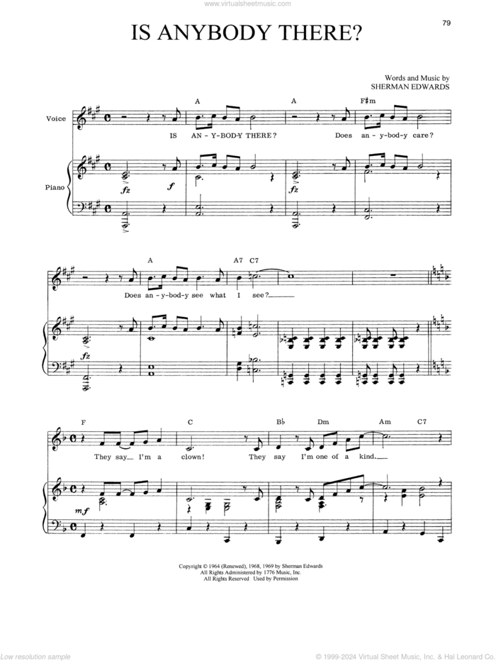 Is Anybody There? (from 1776) sheet music for voice, piano or guitar by Sherman Edwards, intermediate skill level