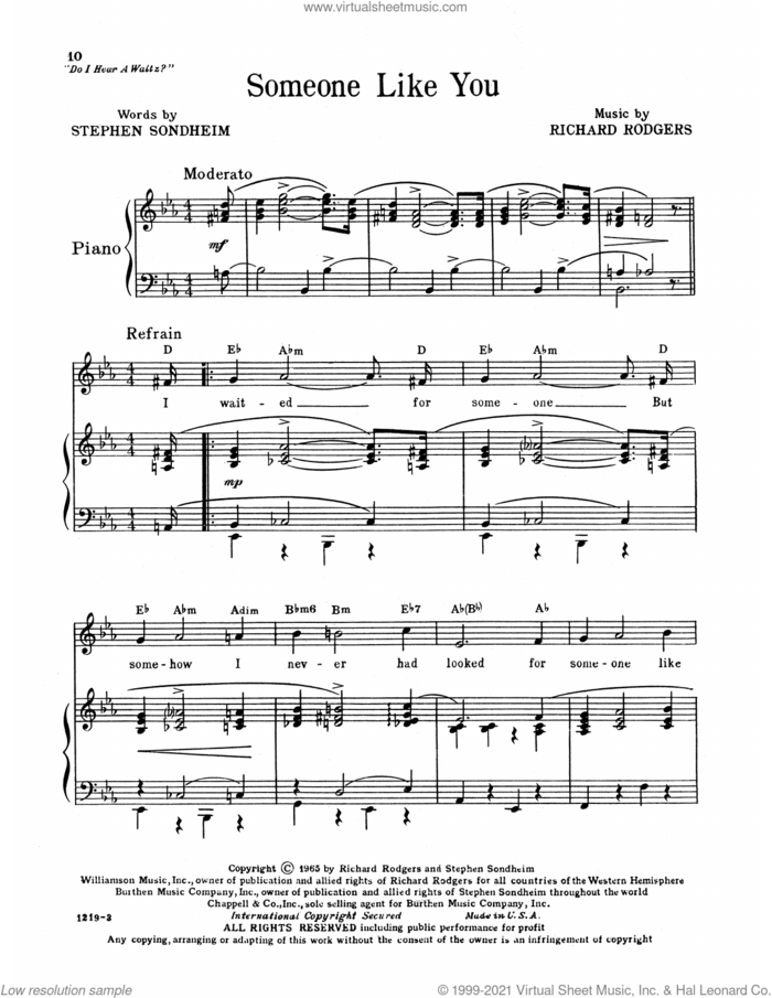 Someone Like You (from Do I Hear A Waltz?) sheet music for voice, piano or guitar by Richard Rodgers, Richard Rodgers & Stephen Sondheim and Stephen Sondheim, intermediate skill level