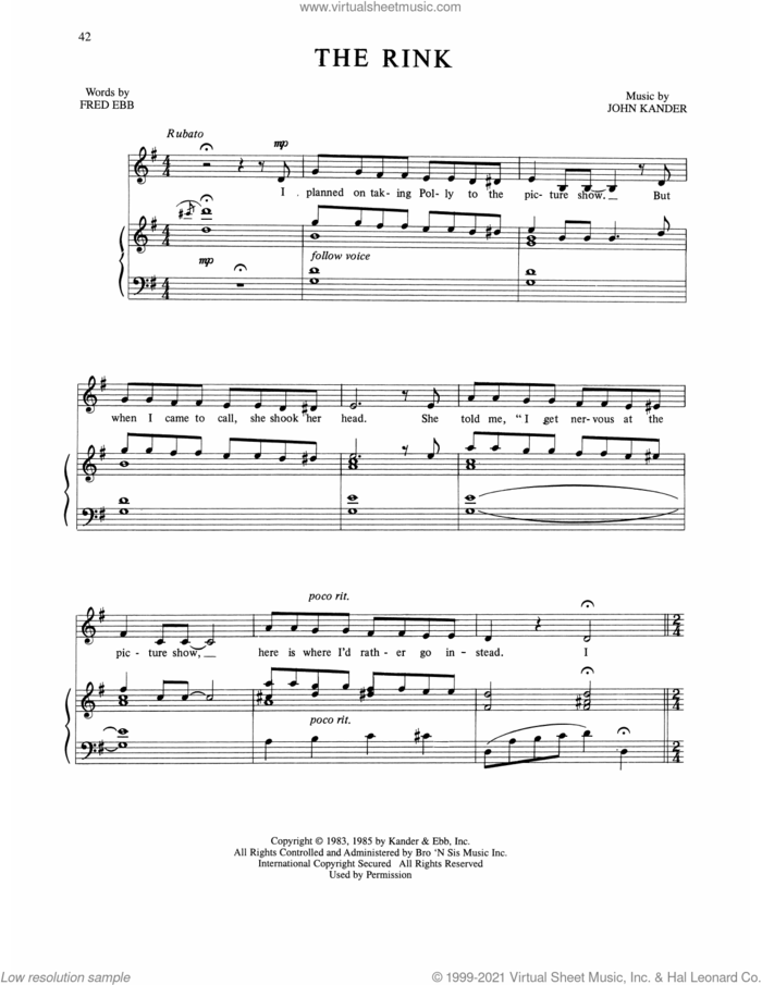 The Rink (from The Rink) sheet music for voice, piano or guitar by Kander & Ebb, Fred Ebb and John Kander, intermediate skill level