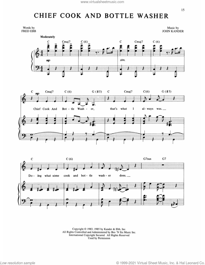 Chief Cook And Bottle Washer (from The Rink) sheet music for voice, piano or guitar by Kander & Ebb, Fred Ebb and John Kander, intermediate skill level