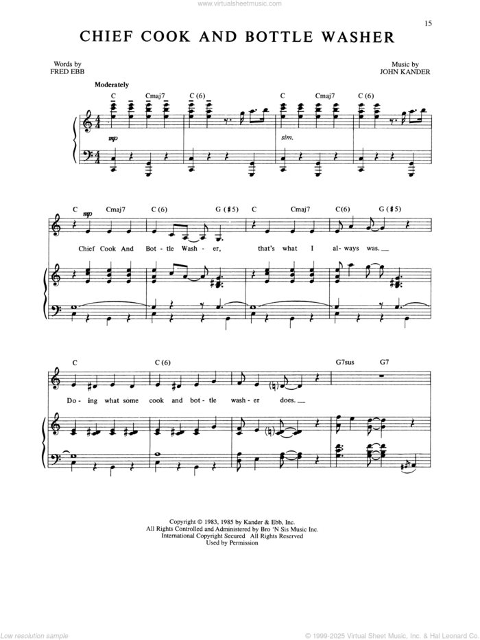 Chief Cook And Bottle Washer (from The Rink) sheet music for voice, piano or guitar by Kander & Ebb, Fred Ebb and John Kander, intermediate skill level