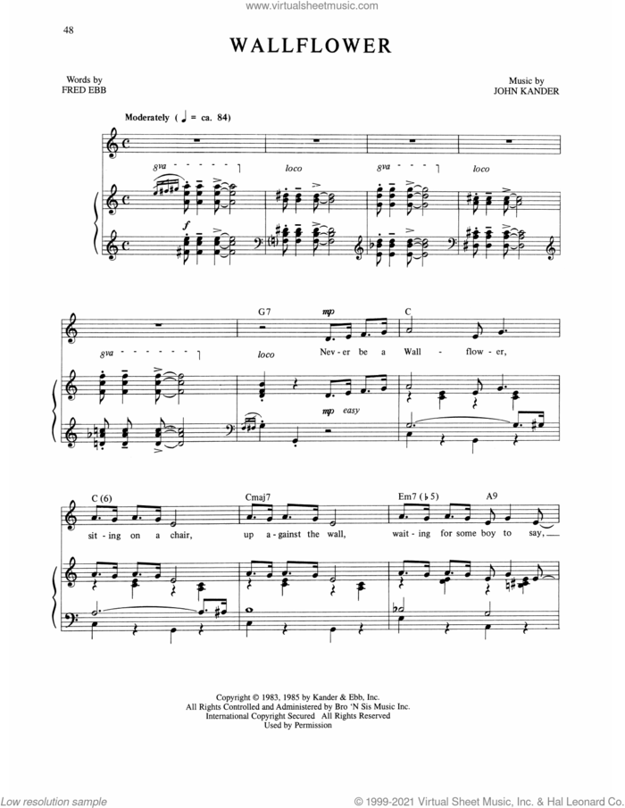 Wallflower (from The Rink) sheet music for voice, piano or guitar by Kander & Ebb, Fred Ebb and John Kander, intermediate skill level