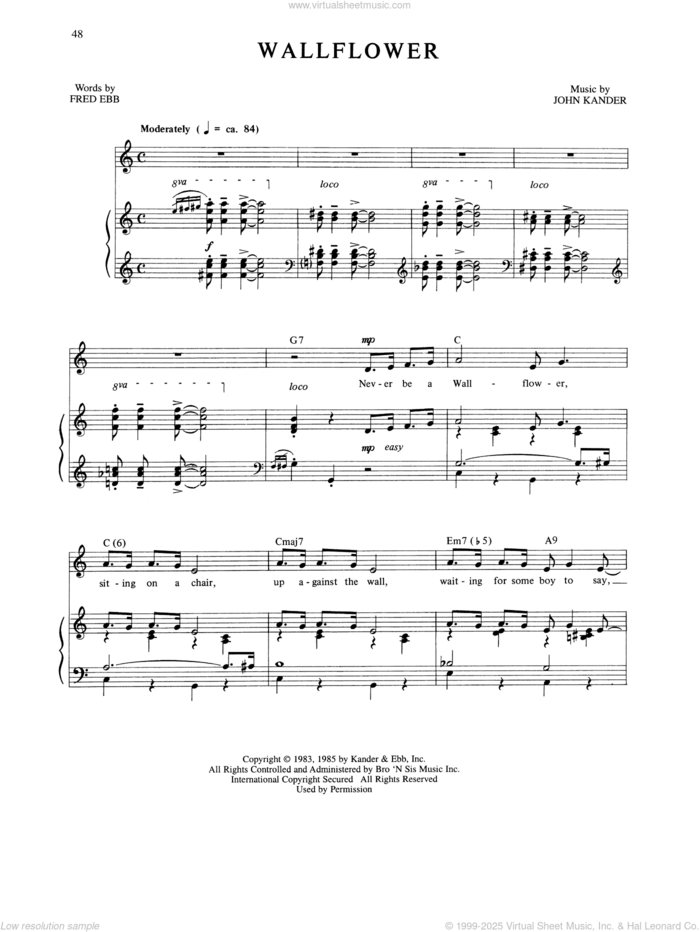 Wallflower (from The Rink) sheet music for voice, piano or guitar by Kander & Ebb, Fred Ebb and John Kander, intermediate skill level