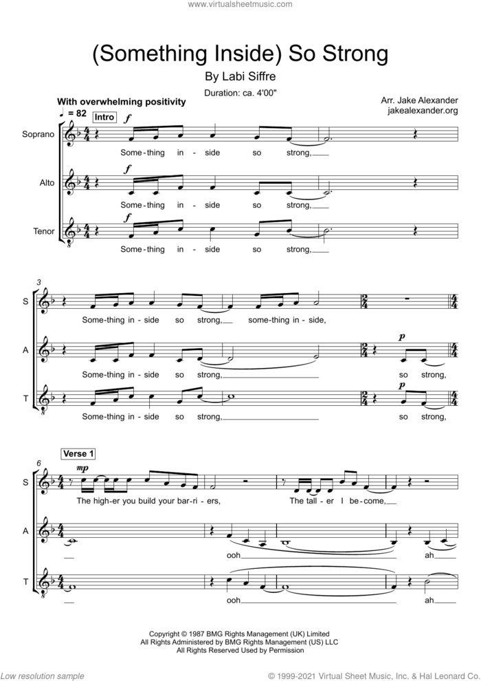 (Something Inside) So Strong (arr. Jake Alexander) sheet music for choir (SAT: soprano, alto, tenor) by Labi Siffre and Jake Alexander, intermediate skill level