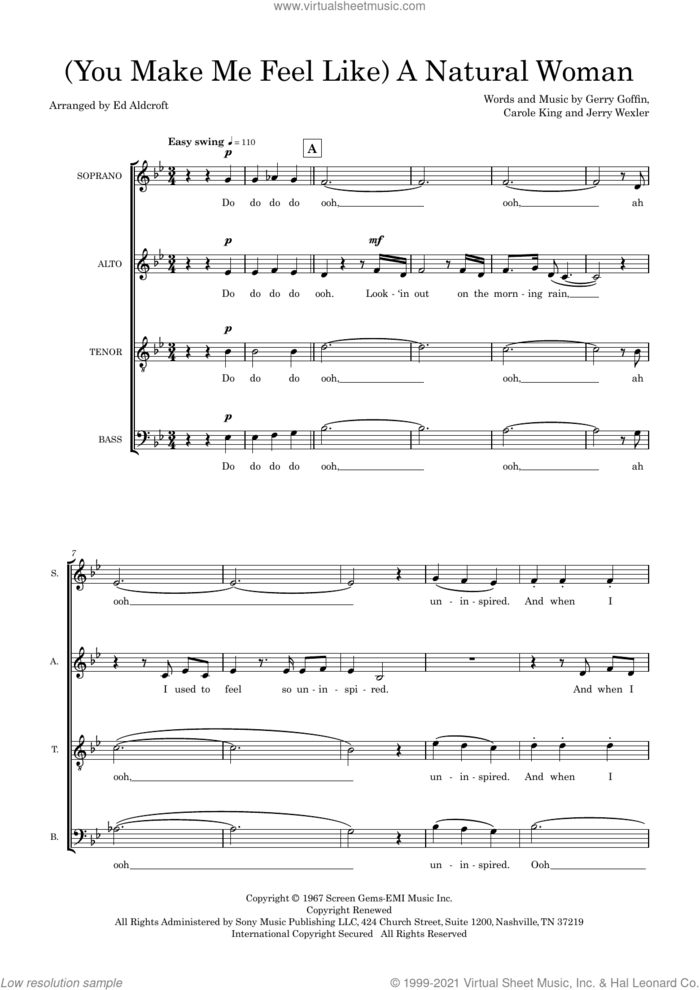 (You Make Me Feel Like) A Natural Woman (arr. Ed Aldcroft) sheet music for choir (SATB: soprano, alto, tenor, bass) by Carole King, Ed Aldcroft, Gerry Goffin and Jerry Wexler, intermediate skill level