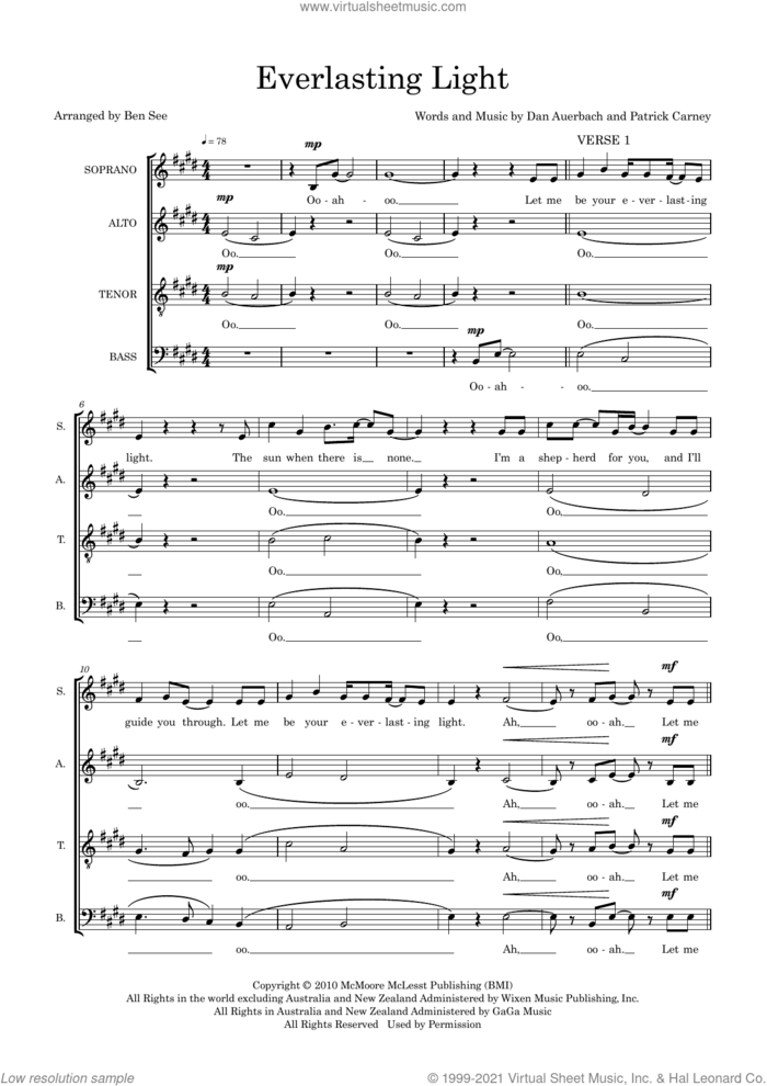 Everlasting Light (arr. Ben See) sheet music for choir (SATB: soprano, alto, tenor, bass) by The Black Keys, Ben See, Daniel Auerbach and Patrick Carney, intermediate skill level