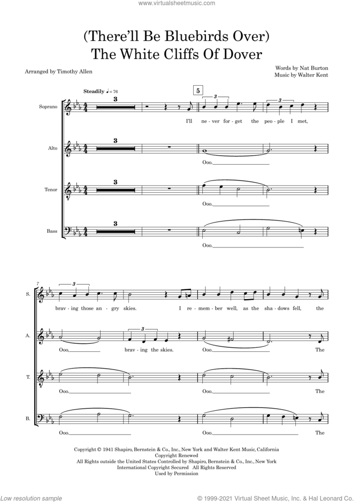 (There'll Be Bluebirds Over) The White Cliffs Of Dover (arr. Tim Allen) (COMPLETE) sheet music for orchestra/band by Walter Kent, Nat Burton and Tim Allen, intermediate skill level