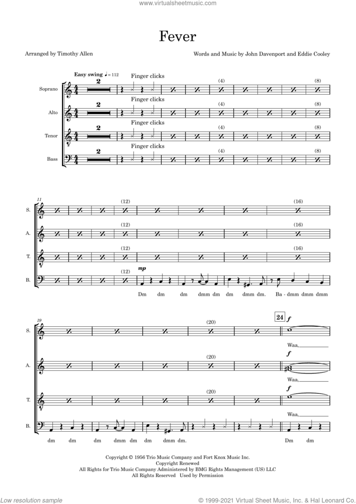 Fever (arr. Tim Allen) (COMPLETE) sheet music for orchestra/band by Peggy Lee, Eddie Cooley, John Davenport and Tim Allen, intermediate skill level