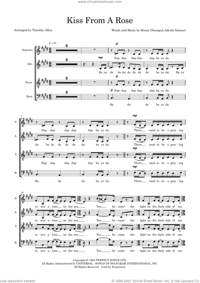 Kiss From A Rose (arr. Tim Allen) (COMPLETE) sheet music for orchestra/band by Manuel Seal, Henry Olusegun Adeola Samuel and Tim Allen, intermediate skill level