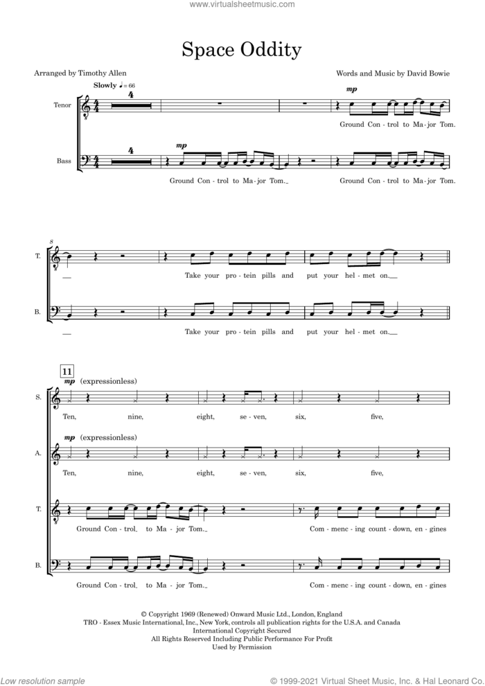 Space Oddity (arr. Tim Allen) (COMPLETE) sheet music for orchestra/band by David Bowie and Tim Allen, intermediate skill level
