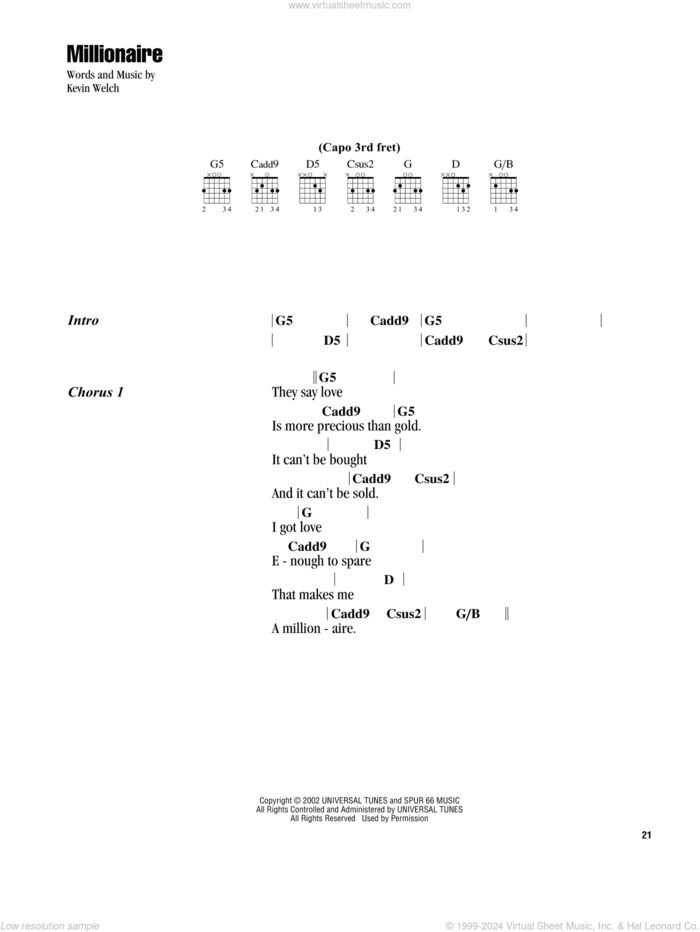 Millionaire sheet music for guitar (chords) by Chris Stapleton and Kevin Welch, intermediate skill level