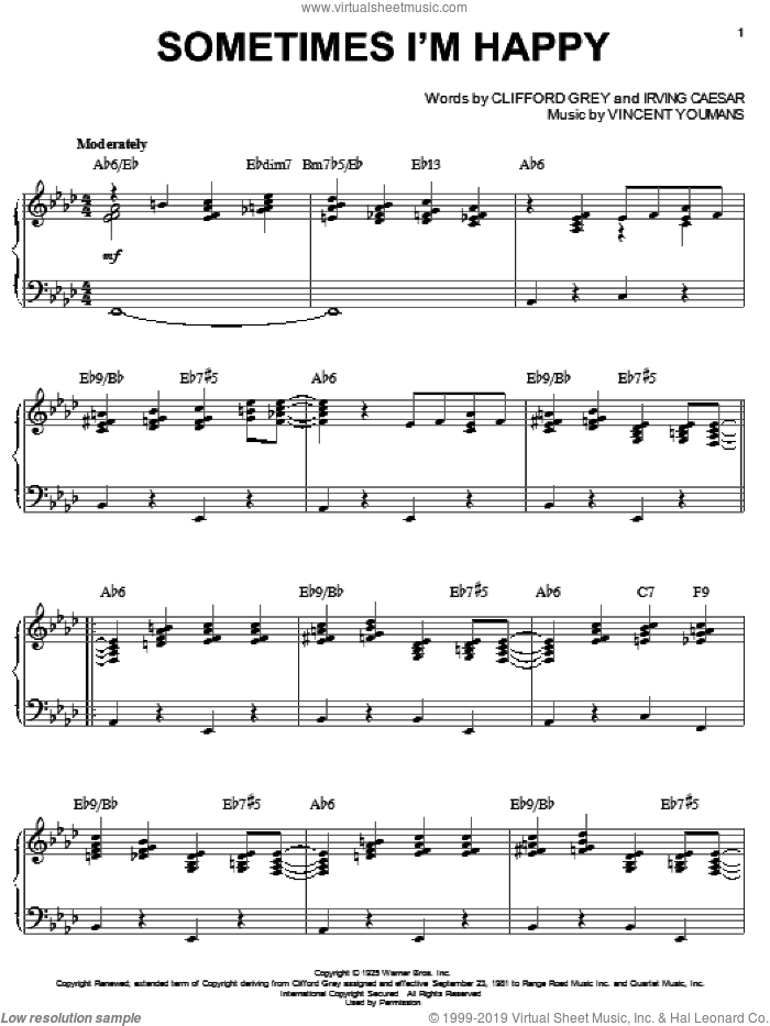 Sometimes I'm Happy sheet music for piano solo by Benny Goodman, Clifford Grey, Irving Caesar and Vincent Youmans, intermediate skill level