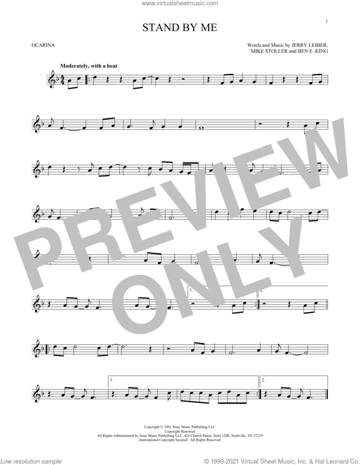 Stand By Me sheet music for ocarina solo by Ben E. King, Jerry Leiber and Mike Stoller, intermediate skill level
