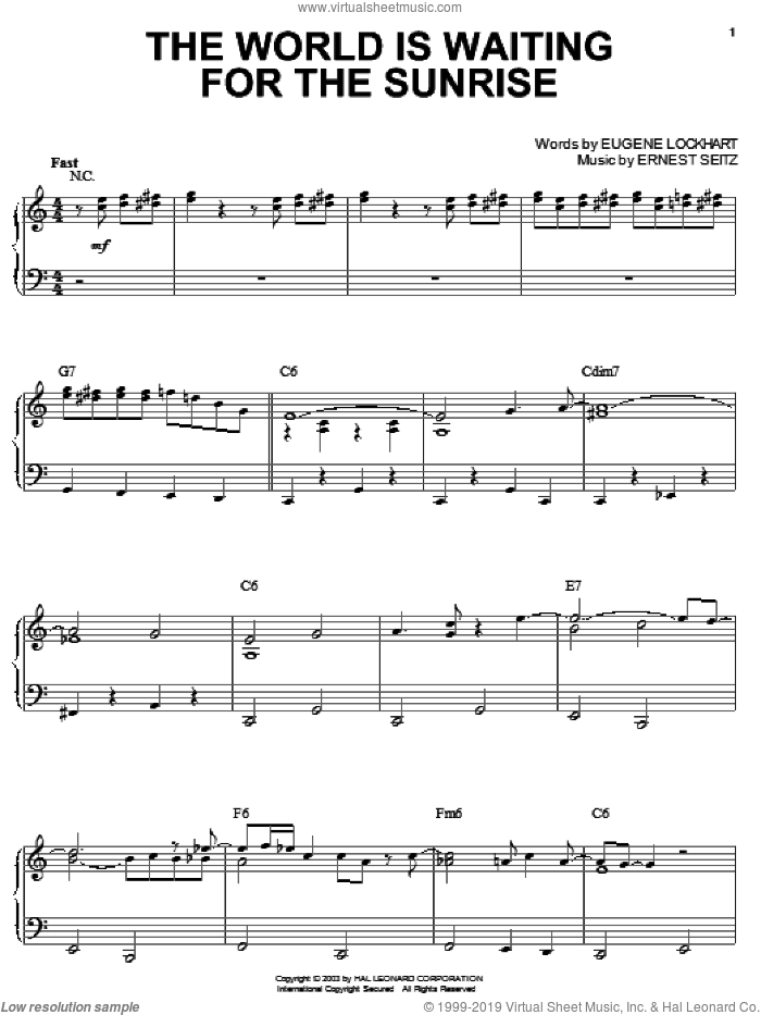 The World Is Waiting For The Sunrise sheet music for piano solo by Benny Goodman, Ernest Seitz and Eugene Lockhart, intermediate skill level