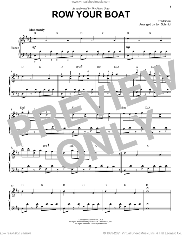 Row Row Row Your Boat sheet music for piano solo by The Piano Guys, Jon Schmidt and Miscellaneous, intermediate skill level