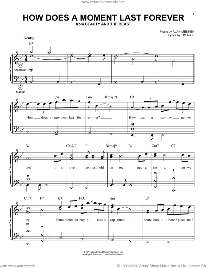 How Does A Moment Last Forever (from Beauty And The Beast) sheet music for accordion by Alan Menken, Celine Dion and Tim Rice, intermediate skill level