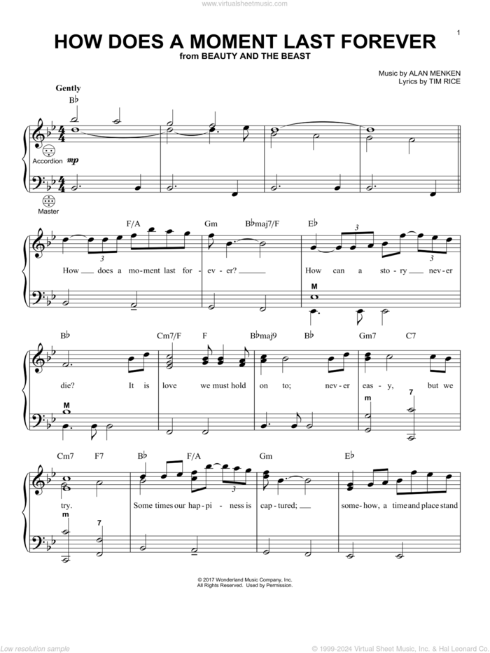 How Does A Moment Last Forever (from Beauty And The Beast) sheet music for accordion by Alan Menken, Celine Dion and Tim Rice, intermediate skill level