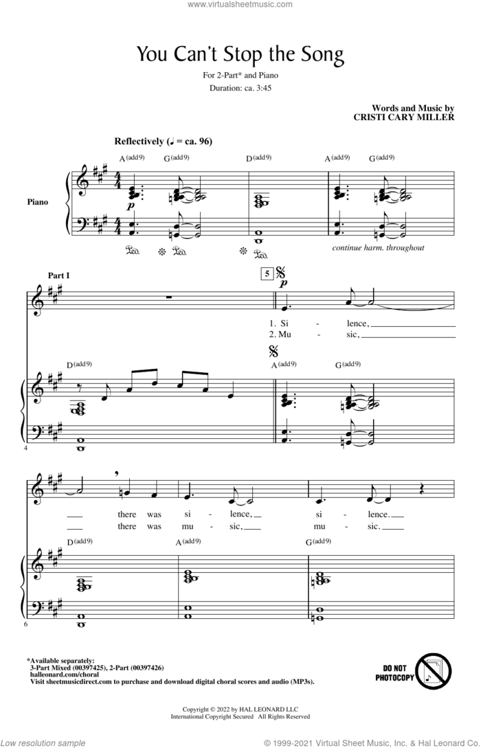 You Can't Stop The Song sheet music for choir (2-Part) by Cristi Cary Miller, intermediate duet