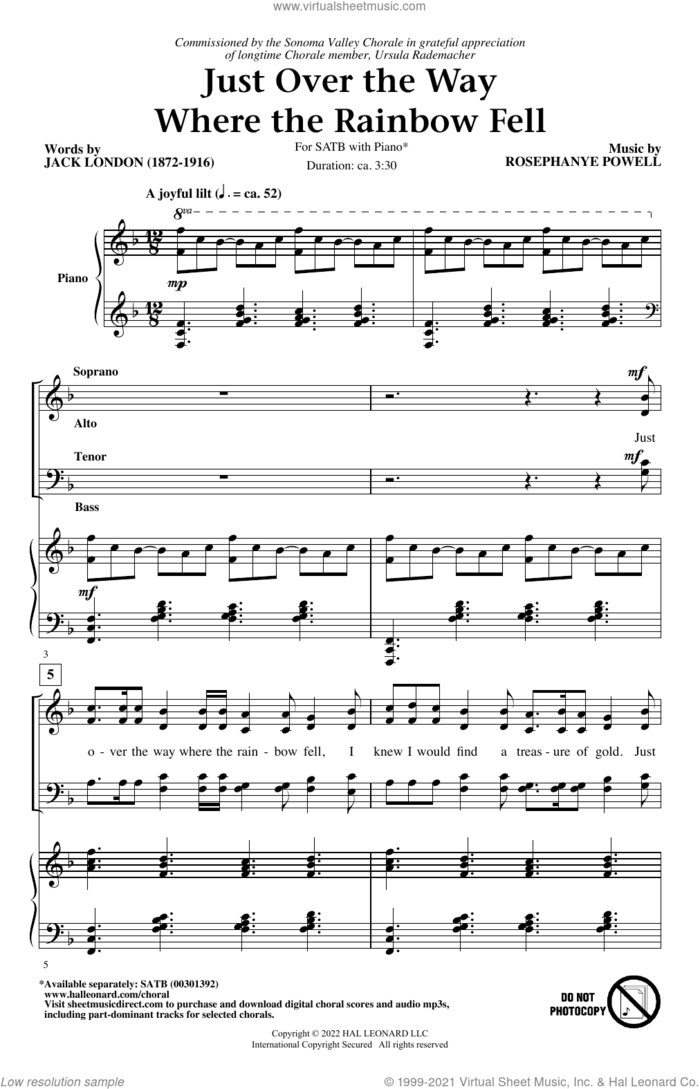 Just Over The Way Where The Rainbow Fell sheet music for choir (SATB: soprano, alto, tenor, bass) by Rosephanye Powell and Jack London and Rosephanye Powell and Jack London, intermediate skill level