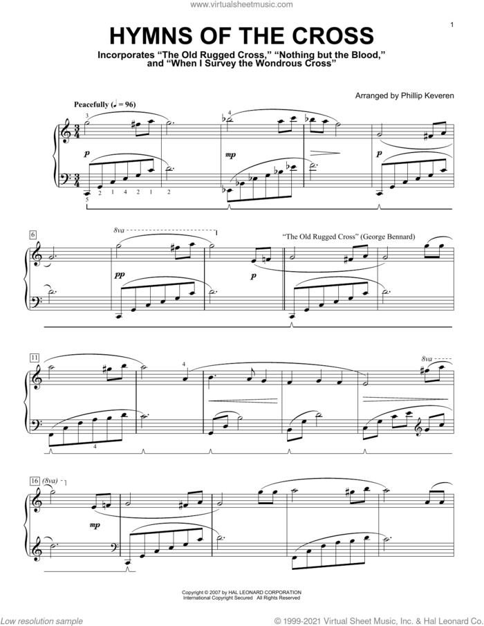 Hymns Of The Cross sheet music for piano solo by Robert Lowry, Phillip Keveren, George Bennard and Lowell Mason, intermediate skill level