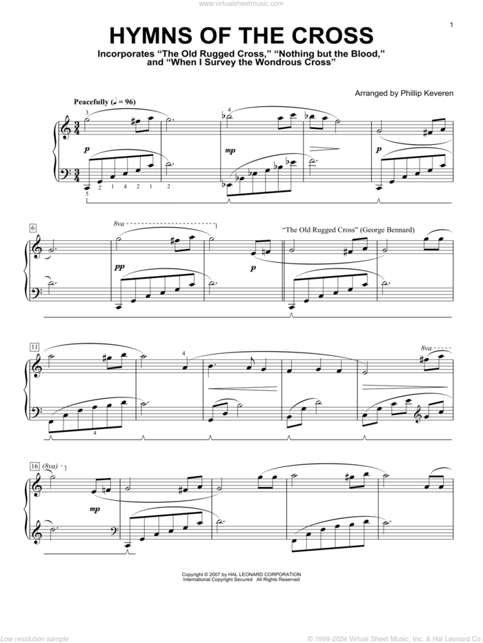 Hymns Of The Cross sheet music for piano solo by Robert Lowry, Phillip Keveren, George Bennard and Lowell Mason, intermediate skill level