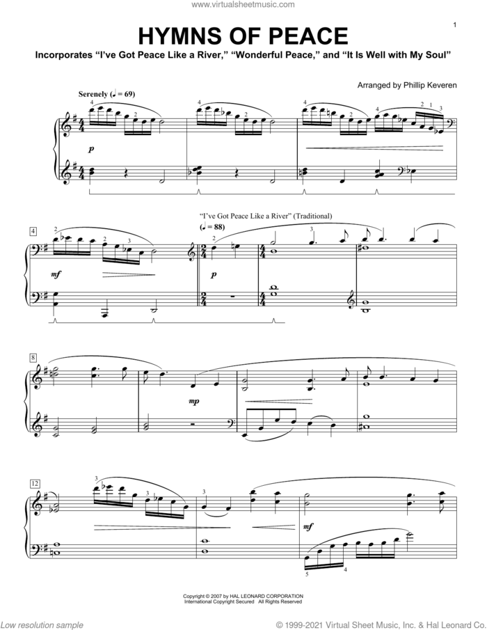 Hymns Of Peace sheet music for piano solo by Phillip Keveren, Miscellaneous, Philip P. Bliss and W.G. Cooper, intermediate skill level
