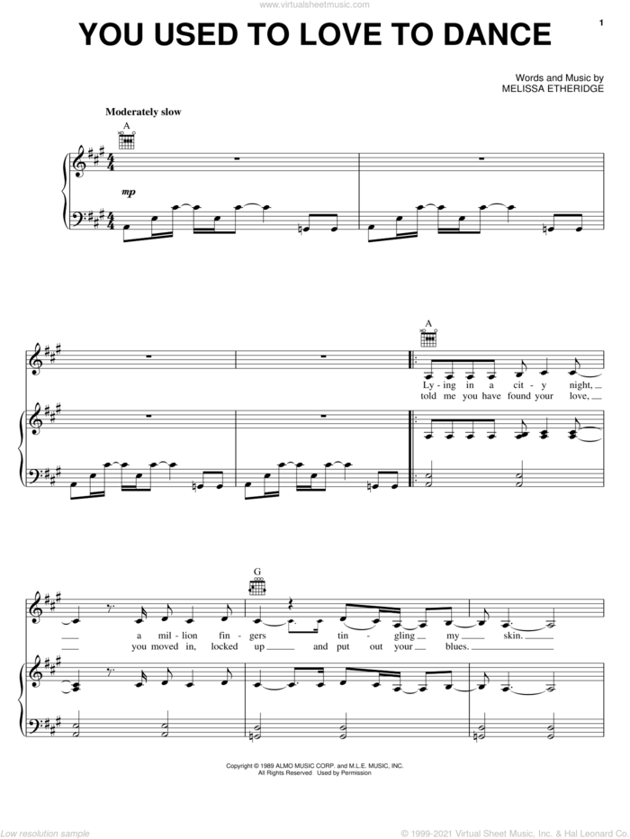 You Used To Love To Dance sheet music for voice, piano or guitar by Melissa Etheridge, intermediate skill level