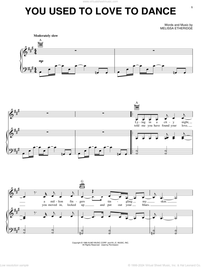 You Used To Love To Dance sheet music for voice, piano or guitar by Melissa Etheridge, intermediate skill level