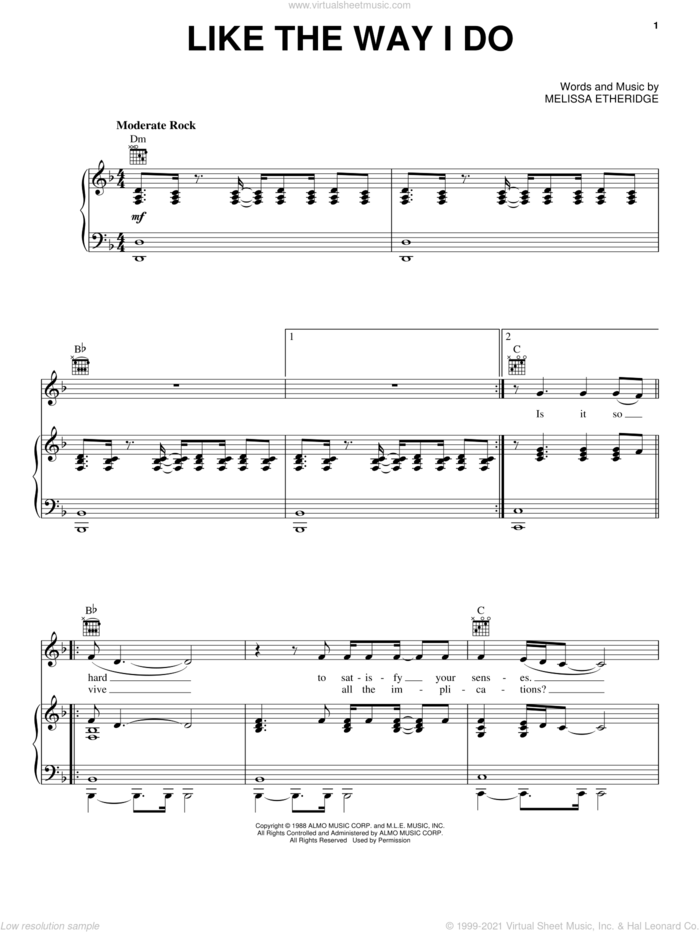 Like The Way I Do sheet music for voice, piano or guitar by Melissa Etheridge, intermediate skill level