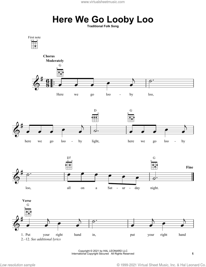 Here We Go Looby Loo sheet music for ukulele by Traditional Folk Song, intermediate skill level