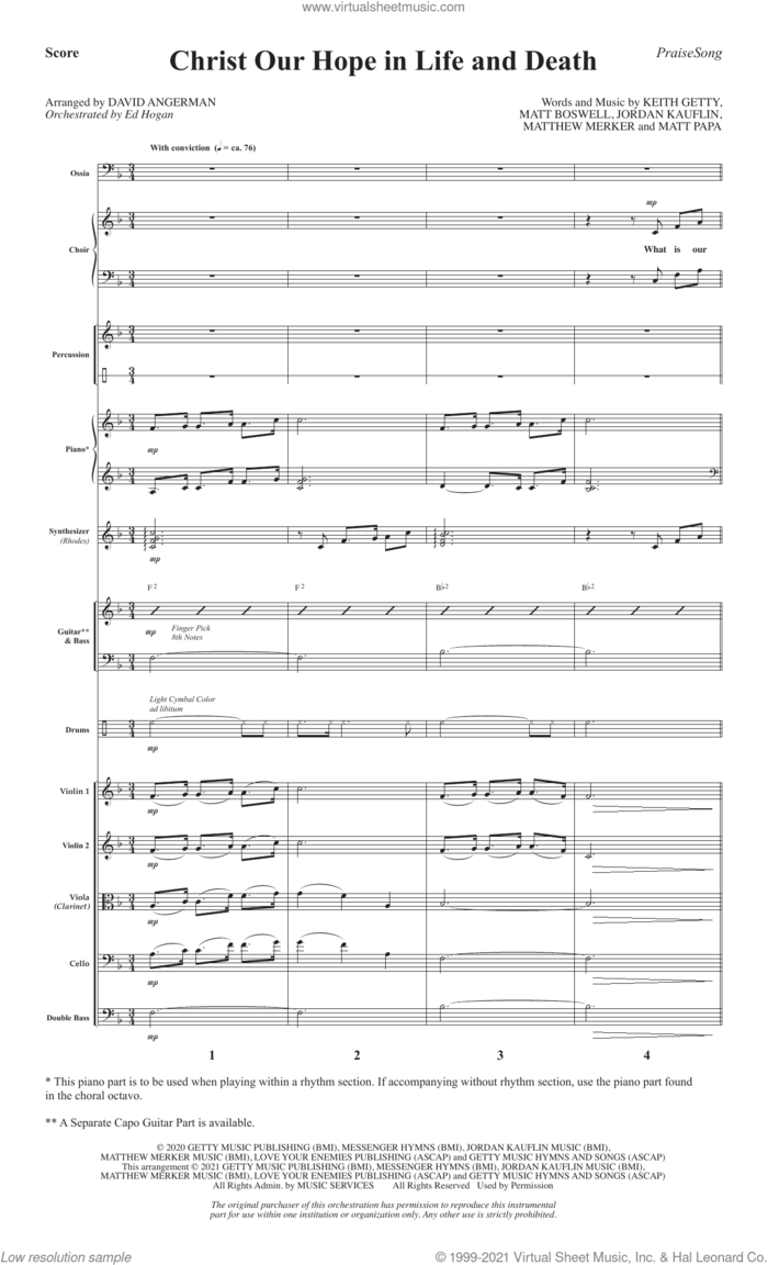 Christ Our Hope In Life And Death (arr. David Angerman) (COMPLETE) sheet music for orchestra/band by David Angerman, Jordan Kauflin, Keith and Kristyn Getty, Keith Getty, Matt Boswell, Matt Papa and Matthew Merker, intermediate skill level