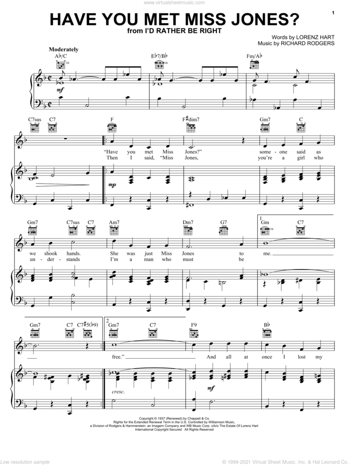 Have You Met Miss Jones? sheet music for voice, piano or guitar by Rodgers & Hart, Lorenz Hart and Richard Rodgers, intermediate skill level