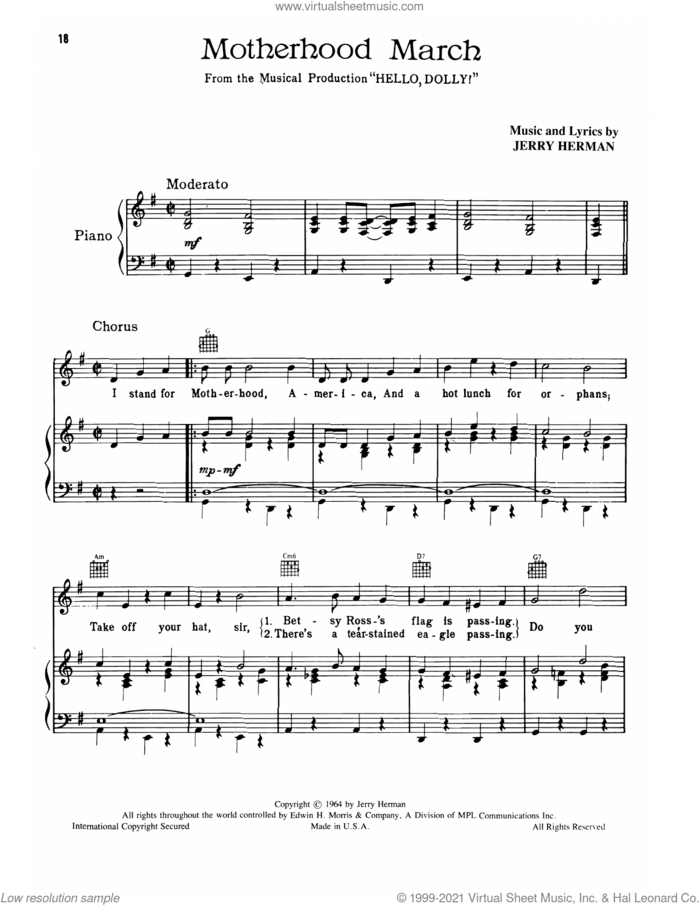 Motherhood March (from Hello, Dolly!) sheet music for voice, piano or guitar by Jerry Herman, intermediate skill level