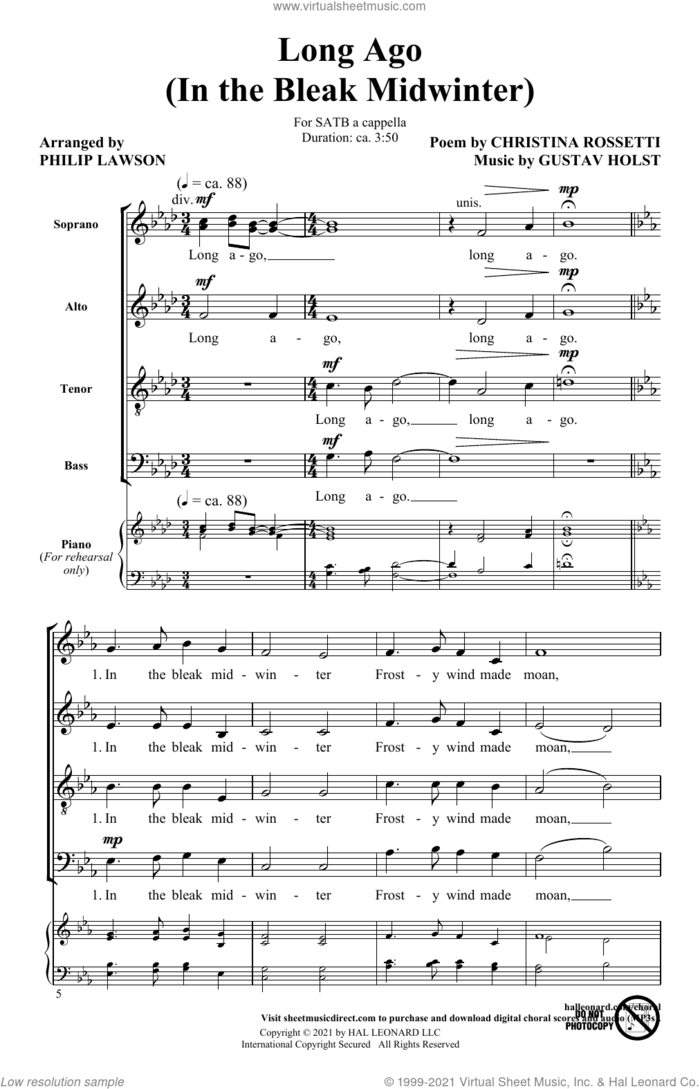 Long Ago (In The Bleak Midwinter) (arr. Philip Lawson) sheet music for choir (SATB: soprano, alto, tenor, bass) by Gustav Holst, Philip Lawson and Christina Rossetti, intermediate skill level