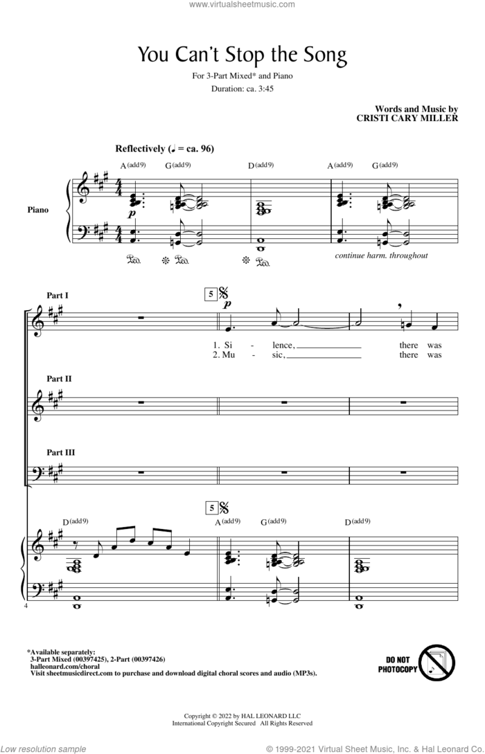 You Can't Stop The Song sheet music for choir (3-Part Mixed) by Cristi Cary Miller, intermediate skill level