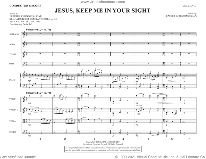 Jesus, Keep Me in Your Sight (COMPLETE) sheet music for orchestra/band (Strings) by Heather Sorenson, Isaac Watts and St. Anatolius of Constantinople, intermediate skill level