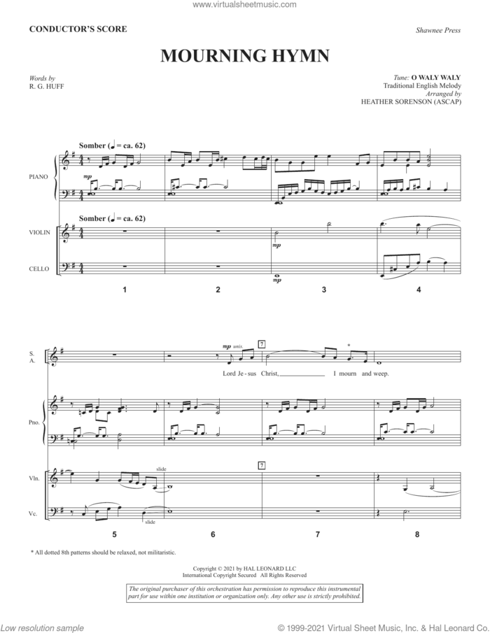 Mourning Hymn (COMPLETE) sheet music for orchestra/band by Heather Sorenson, O WALY WALY and R.G. Huff, intermediate skill level