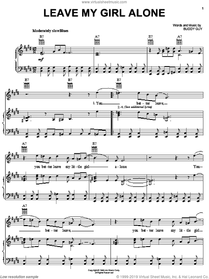Leave My Girl Alone sheet music for voice, piano or guitar by Stevie Ray Vaughan, Travis Tritt and Buddy Guy, intermediate skill level