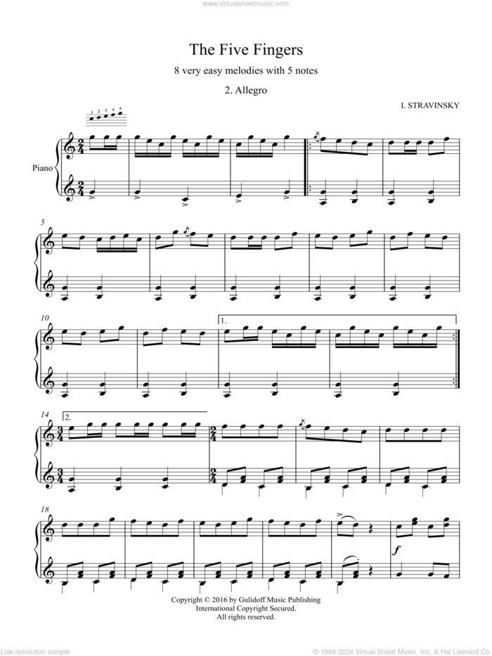 Five Fingers: 2. Allegro sheet music for piano solo by Igor Stravinsky and Ruslan Gulidov, classical score, intermediate skill level