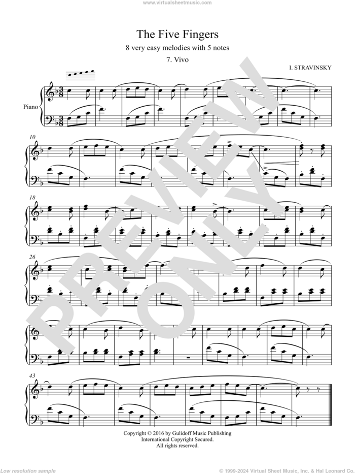 Five Fingers: 7. Vivo sheet music for piano solo by Igor Stravinsky and Ruslan Gulidov, classical score, intermediate skill level