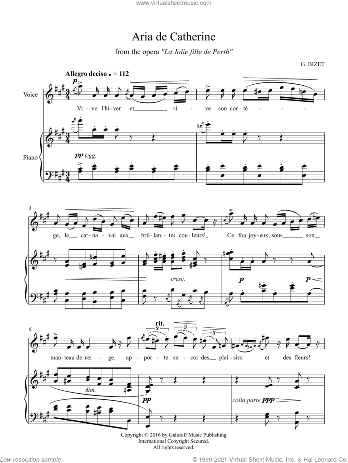 7 Songs: Aria de Catherine from the opera La Jolie fille de Perth sheet music for voice and piano by Georges Bizet and Ruslan Gulidov, classical score, intermediate skill level