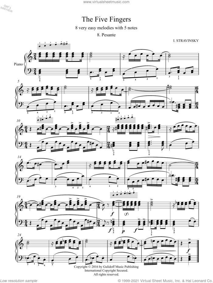 Five Fingers: 8. Pesante sheet music for piano solo by Igor Stravinsky and Ruslan Gulidov, classical score, intermediate skill level