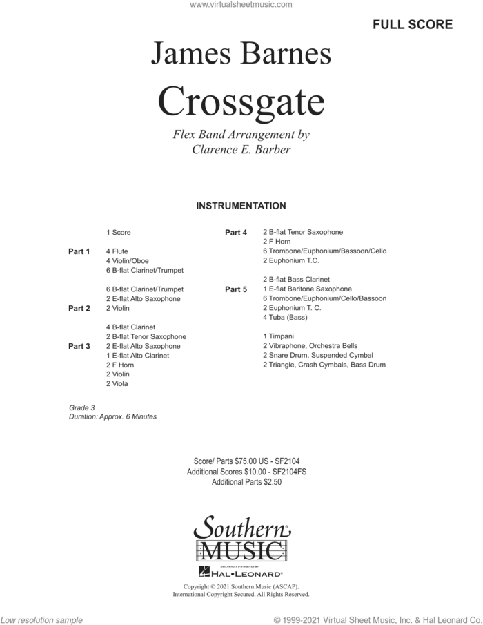 Crossgate Overture (COMPLETE) sheet music for concert band by James Barnes and Clarence Barber, intermediate skill level