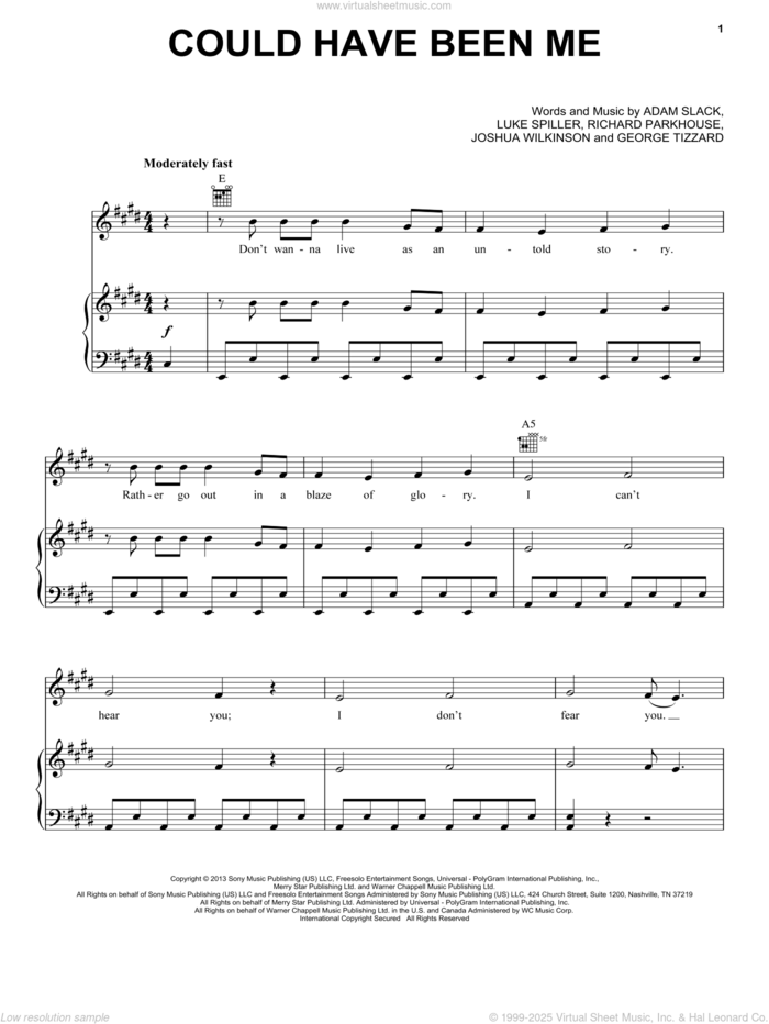 Could Have Been Me (from Sing 2) sheet music for voice, piano or guitar by Halsey, Adam Slack, George Tizzard, Joshua Wilkinson, Luke Spiller and Richard Parkhouse, intermediate skill level