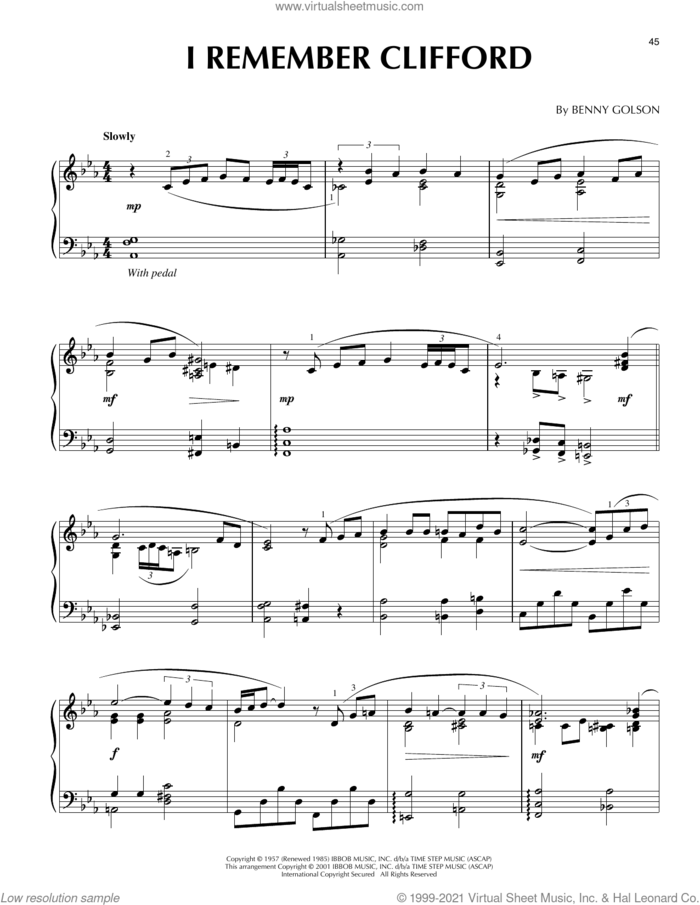 I Remember Clifford (arr. Brent Edstrom) sheet music for piano solo by Benny Golson and Brent Edstrom, intermediate skill level