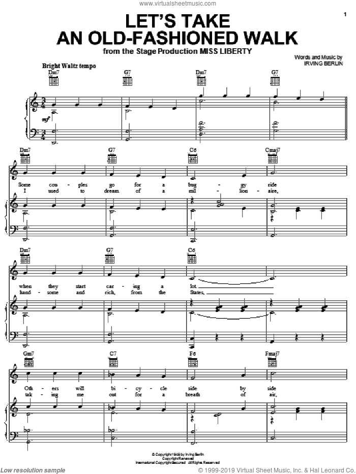 Let's Take An Old-Fashioned Walk sheet music for voice, piano or guitar by Irving Berlin, intermediate skill level